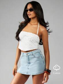 MISSGUIDED Micro Mini Rigid Denim Bleached Ice Blue Wash Skort - Light Wash - View 1