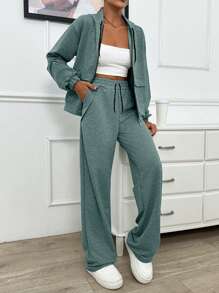 EURMUSE TWO PIECES TWO THREAD LIGHT GREY HOODIE SWEATSHIRT AND SWEATPANT WITH SPARKLE STONE DETAIL - Mint Green - View 6