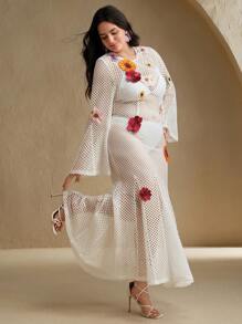 Anewsta Floral-Embellished Crochet Cover-Upbeach Outfits For Woman For Summer Beach Vacation - White - View 3