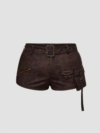 Hippie Plus Size Western Retro Leather Shorts For Hippie Music Festival