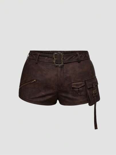 Plus Size Western Retro Leather Shorts For Hippie Music Festival