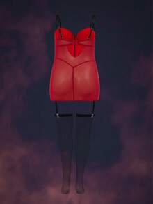 AltCore 4pcs Plus Size Sexy Lingerie Set With Leather, Snake Skin Print And Mesh, Includes Underwire Bra - Burgundy - View 2