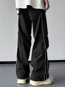 Claim Dot 男士休闲侧条纹长裤 - 黑色 - 查看 2