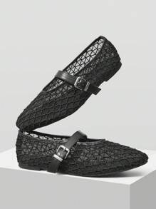 MOTF PREMIUM LASER CUTOUT SQUARE TOE WOMEN FLAT LOAFERS FOR CHRISTMAS SPRING SHOES - Black - View 9