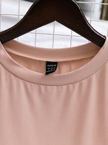 Franclia 2pcs/Set Ruffle Trim Short Sleeve Waist Cinching A-Line Skirt Set