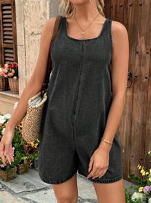 SHEIN 孕妇蓝色牛仔无袖连体裤