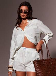 Athîral Chemise à manches longues avec boutons et imprimé à rayures style casual pour femme - Multicolore - Voir 1