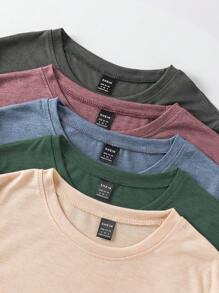 INAWLY Set de 5 camisetas de mujer de manga corta, cuello redondo, unicolor, casual de verano