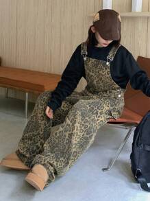 DAZY Women's Leopard Print Fashion Button Casual Street Style Denim Overalls And Jumpsuit - Army Green - View 5