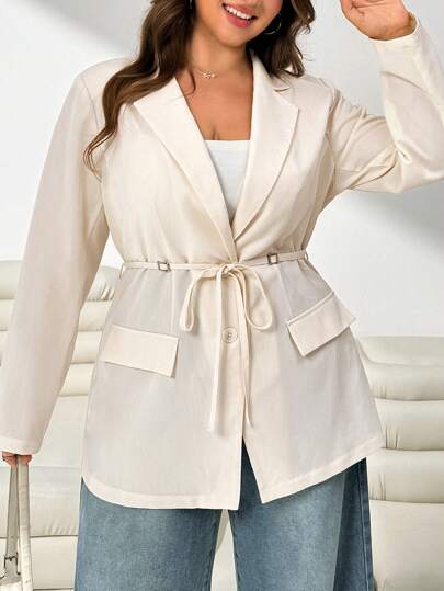 SHEIN EZwear Blazer informal y de oficina talla grande color albaricoque
