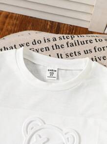 SHEIN 2pcs Kids Boy Casual Versatile Comfortable Round Neck Loose Short Sleeve Knit T-Shirt And Denim Shorts Set, Back To School Season