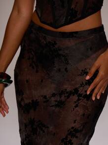 MUSERA Low Rise Flocked Mesh Sheer Straight Fit Maxi Skirt Only Summer Birthday Wedding Guest Vacation Beach Swim Elegant Cute Sexy Boho Ibiza Thanksgiving