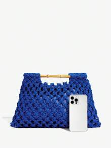 SHEIN SXY 女士度假波西米亚风格时尚编织手拿包 - 藍色 - 查看 4