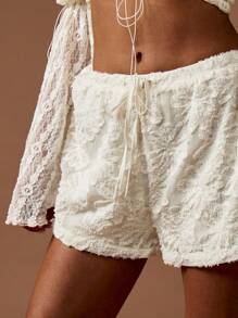 MISSGUIDED Festival Renda Boho Shorts Cintura Alta Perna Larga Verão Praia Boêmio Meio Da Coxa Cordão Férias Casual Resort Wear - Branco - Ver 6