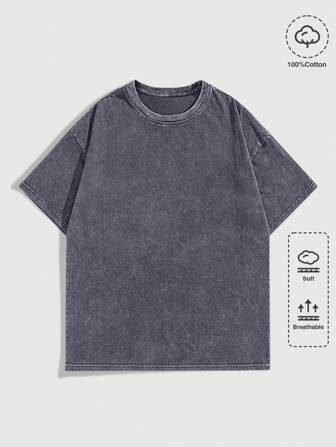 Street Life Camiseta de verano de manga corta con cuello redondo casual y versátil de unicolor para hombre