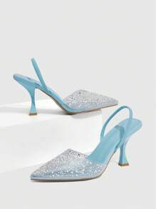 SHEIN X Belle Mariano CUCCOO SZL Zapatos de tacón alto con decoración de strass de color champán, adecuados para citas, fiestas y bodas