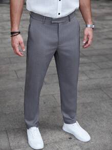 Manfinity Mode Pantalon casual ajusté de couleur unie pour hommes, automne