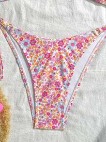 Swim Vcay Women's Summer Ditsy Floral O-Ring Halter Neck Bikini 2-Piece Swimwear Set