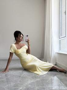 Modelyn Vestido ajustado de flores de hombros descubiertos, elegante y estilizador, para primavera/verano