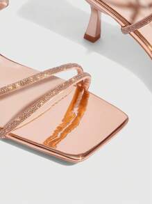 CUCCOO SZL Women's Fashion Gold Rhinestone Strap Wrap Around Ankle Buckle Square Toe Stiletto Heel Sandals, Suitable For Commuting, Dates, Parties, Holidays For Christmas Spring Shoes - Rose Gold - View 4