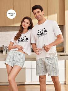 CoupledUp Conjunto de ropa de estar en casa para hombre con diseño a rayas de panda