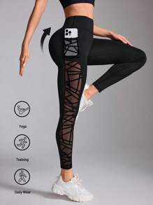 Easithlete Women's Simple And Plain Daily Semi-Transparent Leggings Yoga Pants