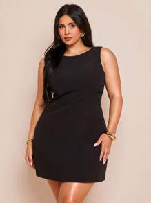 SHEIN BAE Robe élégante et simple sans manches noire unie, coupe près du corps, dos nu avec nœud à l'ourlet, robe trapèze. Robe noire, robe pour rendez-vous de la Saint-Valentin, robe de demoiselle d'honneur de mariage, petite robe noire chic, robe pour le 4 juillet pour femmes rondes, tenue de plage pour femme, tenue d'aéroport pour femme, robe pour invitée de mariage, tenues d'été pour femme, tenues de vacances, robe de remise des diplômes, tenues de festival pour femme - Noir - Voir 4