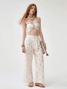 Florisole Women's High-Waisted Floral Print Wide Leg Pants, Spring/Summer Fall Cloth For Women - Apricot - View 3