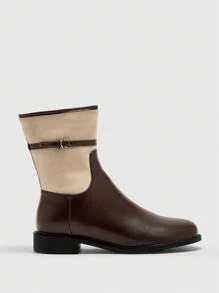 CUCCOO BIZCHIC Botas femininas estilo britânico, fecho de zíper lateral, adequadas para uso diário, confortáveis e versáteis, bico redondo, salto baixo e grosso