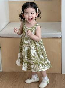 Dazy Kids 女童自然风无袖圆领中长连衣裙 - 綠色 - 查看 8