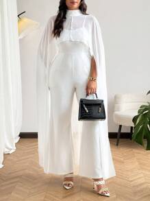 SHEIN Clasi Mono de verano minimalista de unicolor y elegante para tallas grandes - Blanco - Ver 1