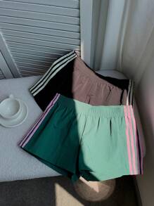 Comfortcana 2 Stücke Damen Kontrastfarben Gewebte Gürtel Shorts, Sommer