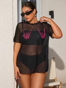 Swim EVENT Set de 3 piese pentru femei, model tankini, cu top din șifon imprimat, mărime plus