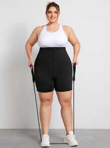 SHEIN CURVE+ Shorts negros skinny de talla grande, para el verano