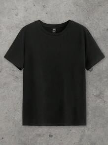 SHEIN Essnce 3pcs Casual Women Cotton T-Shirt Set, Black Round Neck Short Sleeve Pullover, Basic Summer Style Suitable For Going Out