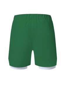 Gym Rark Men's Letter Print Drawstring Waist Double Layer Sports Shorts - Green - View 2
