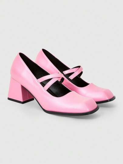 Kawaii New French Style High Heel Shoes For Dresses, Not Tired Feet, Wedding Shoes, Square Toe Thick Heel Low Vamp Flats, Wide Feet & Big Sizes Available