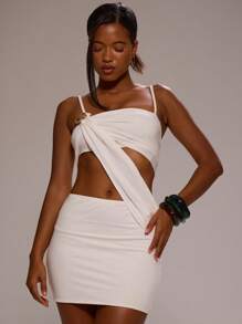 MUSERA Asymmetric Hem Ruched Cut Out Fitted Mini Dress Ibiza Sexy Vacation Holiday Spring Summer Festival Beachwear Romantic Elegant Birthday Beach  Party Elegant  Chic - White - View 1