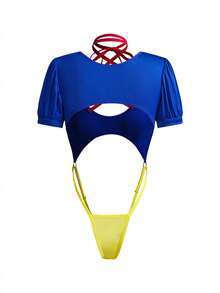 黄色和蓝色对比公主服装，性感系带内衣 - 彩色 - 查看 5