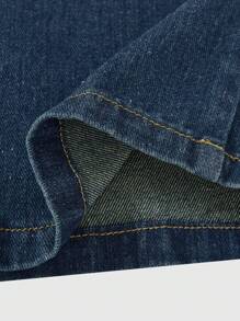 SHEIN Tween Boy Elastic Waist Pockets Casual Wide-Leg Jeans - Medium Wash - View 7