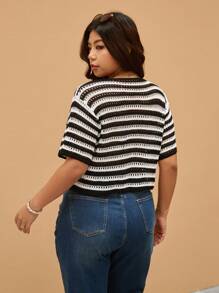 Elaquor Plus Size Women Open Front Knit Sweater, Hollow Out Stylish Plus Size Cardigan