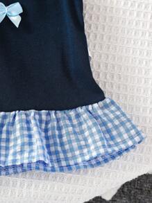 Elladie kids Áo sơ mi kẻ caro thời trang có trang trí nơ 3D cho bé gái, mùa hè - Màu xanh hải quân - Xem 7
