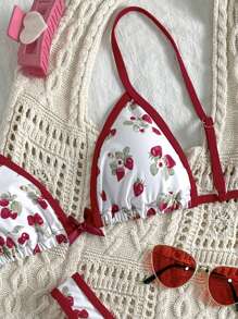 Elavelle Springbreak 女式碎花蝴蝶结细肩带短款上衣和高腰短裤性感比基尼套装，适合夏季穿着 - 彩色 - 查看 6