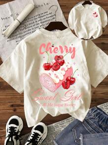 INAWLY Women's Casual Dessert Print Round Neck Short Sleeve T-Shirt, Summer