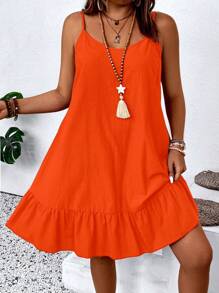 EMERY ROSE Plus Size Solid Color Casual Sleeveless Dress - Orange - View 3