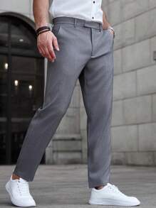 Manfinity Mode Pantalon casual ajusté de couleur unie pour hommes, automne