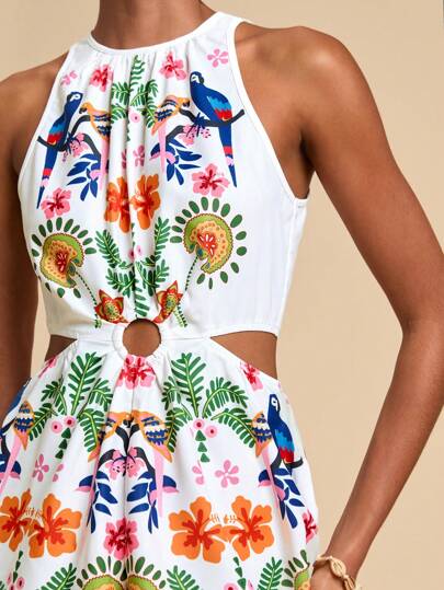 Travachic 女式梭织印花露肩露背连体裤，夏季度假，度假风格，梭织图案印花，女士休闲夏季度假服装，波西米亚海滩度假服装，波西米亚风时尚，节日服装，女士海滩服装，女士夏季服装，毕业服装，女士生日服装，海滩必备品，女士机场服装，7 月 4 日女士