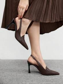 CUCCOO BIZCHIC 女士户外尖头细高跟鞋棕色 PU 材质时尚舒适日常及派对用扣鞋 - 棕色 - 查看 6
