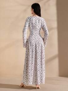 Graceveil 女士雪纺花卉印花长袖侧系腰法式甜美夏装 - 白色 - 查看 2