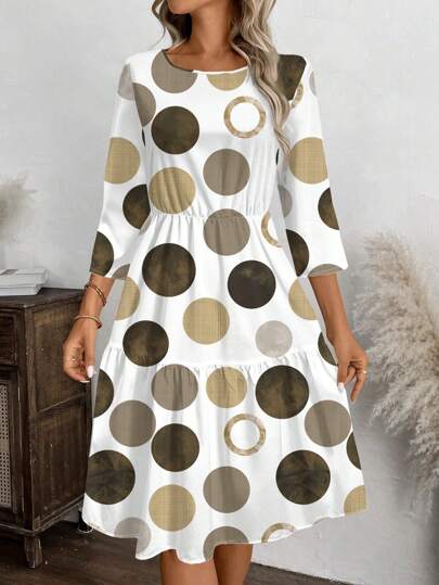 EMERY ROSE 休闲简约圆领 3/4 袖女式连衣裙，适合夏季